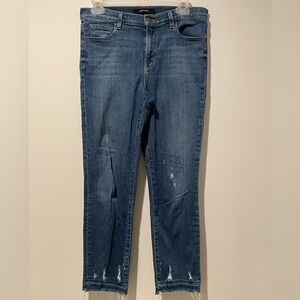 J Brand Women's‎ Blue Denim Distressed Hem High Rise Skinny Jeans
